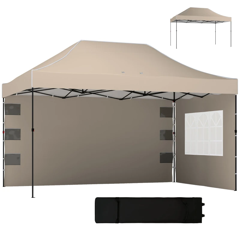 9.5 x 14 ft Pop-Up Gazebo with Removable Sidewalls & Church-Style Windows, Adjustable Height, UV50+, Sand Brown