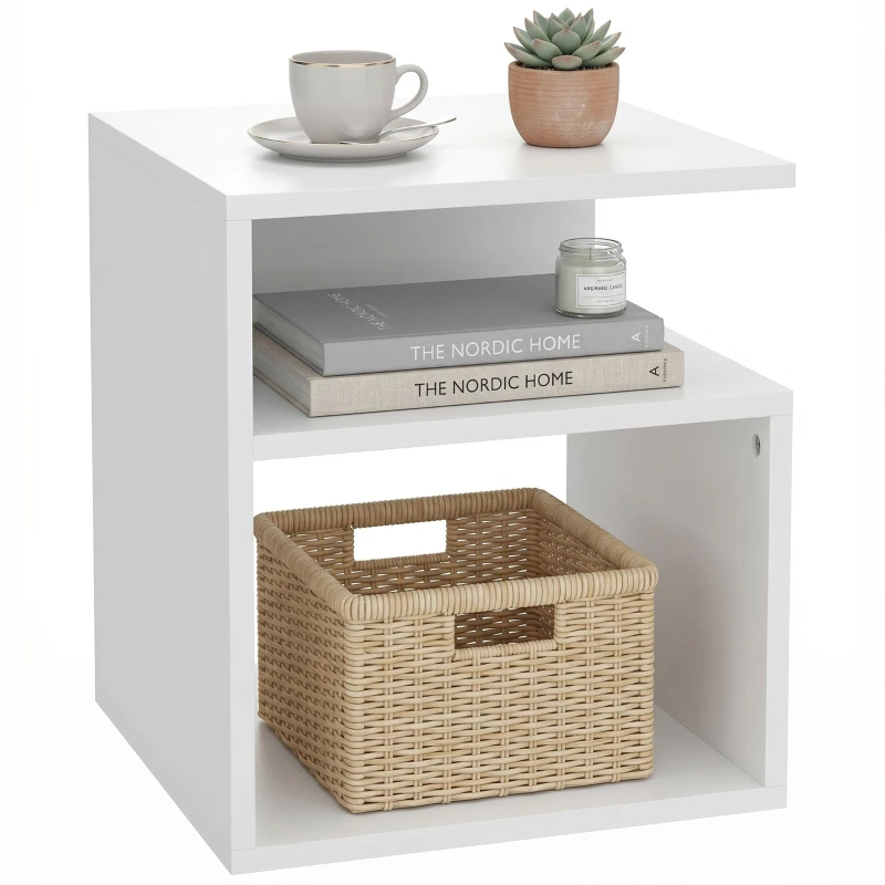 Modern Side Table with 3 Open Shelves, Easy to Assemble for Living Room, Bedroom, Office, 13.8 x 13.8 x 16.3 in, White