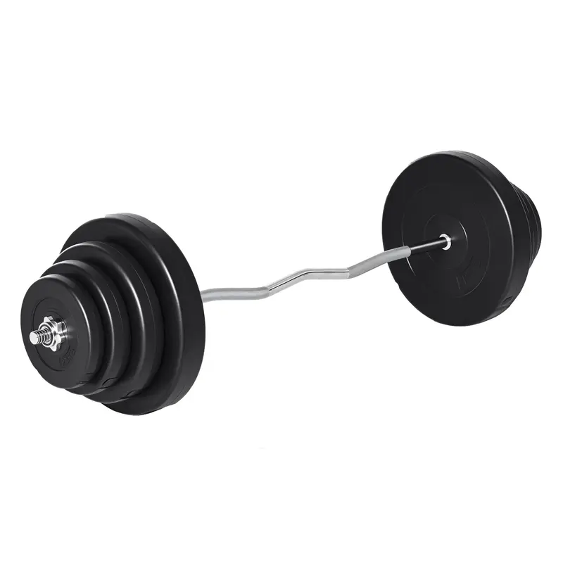 Curved 70 kg Weight Bar Curling Bar Set with 8 Interchangeable Weight Discs 2.5kg-15kg for Bodybuilding Training at Home Gym 140x38.5x38.5 cm Black