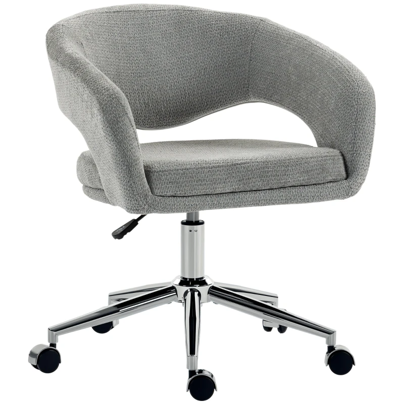 Ergonomic Chenille Office Chair, Adjustable Height, Curved Back with Integrated Arms, 360° Swivel – Gray