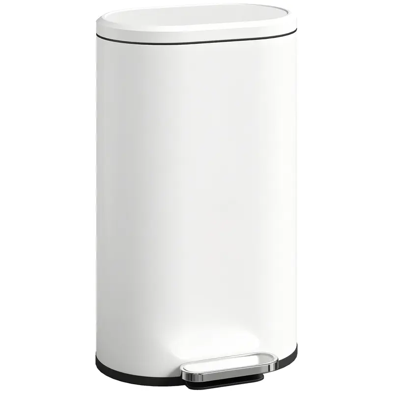 30L Step Trash Can with Soft-Close Lid, Hold-Open Function & Removable Inner Bucket, Cream White, 14.4 x 12.2 x 24.0 in