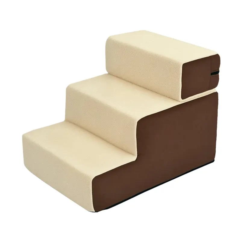 Pet Staircase Dog Staircase Cat Staircase 3 Steps for Cats and Dogs Plush Beige 54 x 40 x 39cm