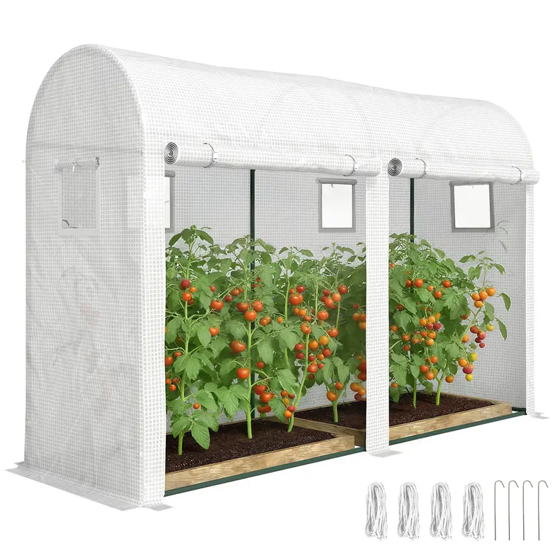 Garden Greenhouse, Small Balcony Greenhouse with PE Cover and Steel Frame, Roll-Up Doors & Windows, for Vegetables & Flowers, Indoor/Outdoor, 300 x 100 x 200 cm (118 x 39 x 79 in), White