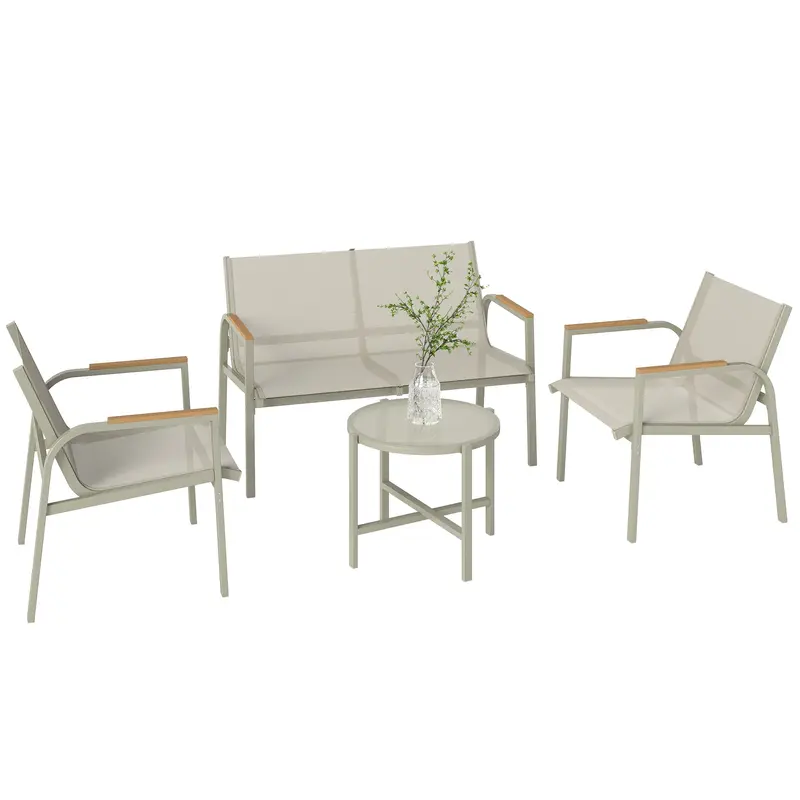 4-Piece Textilene Outdoor Patio Set — 2-Seat Sofa, 2 Armchairs & Tempered Glass Coffee Table, Green