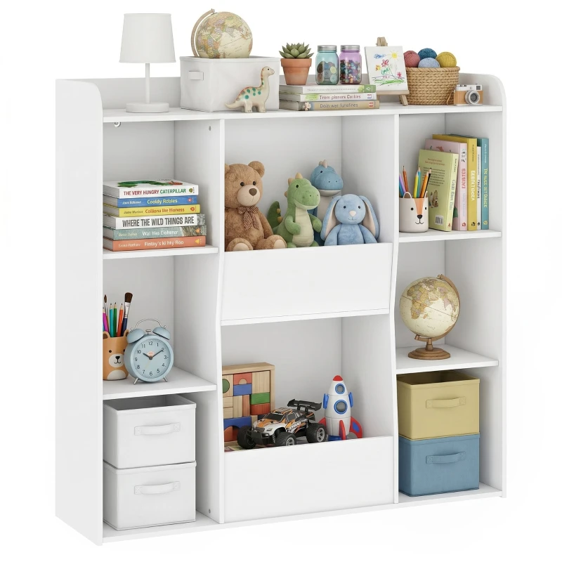 Kids Storage Unit – 8-Compartment Bookshelf with Top Shelf & Anti-Tip Kit, Toy Organizer for Nursery/Playroom/Bedroom, White