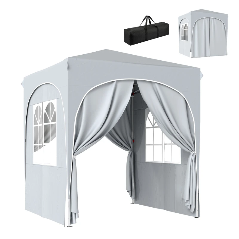 6.7' x 6.7' Pop-Up Garden Canopy — Adjustable Height, UPF 50+ Shelter with 4 Removable Walls & Carry Bag, Light Gray