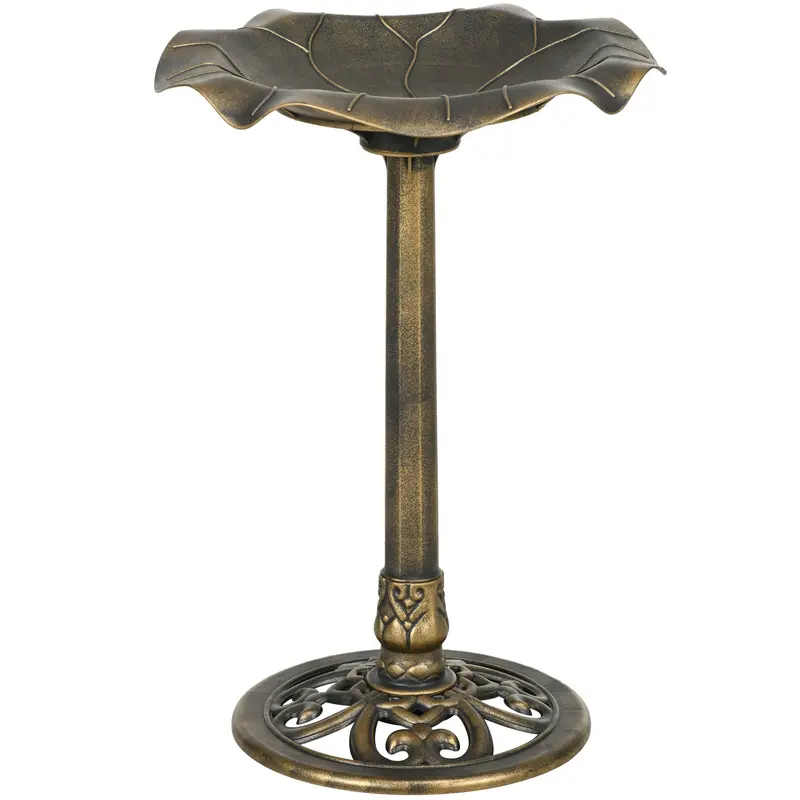 Bird Bath, Bird Feeder for Birds in Lotus Leaf Shape Basin, dim. ? 50 x 71H cm Polypropylene Antique Bronze