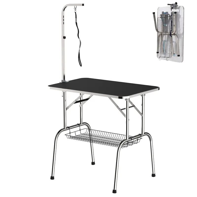 Grooming Table Pet Grooming Table Clipping Table with Basket Dog Grooming Table Foldable Dog Grooming Table Dog Bath Table Height Adjustable Stainless Steel Black