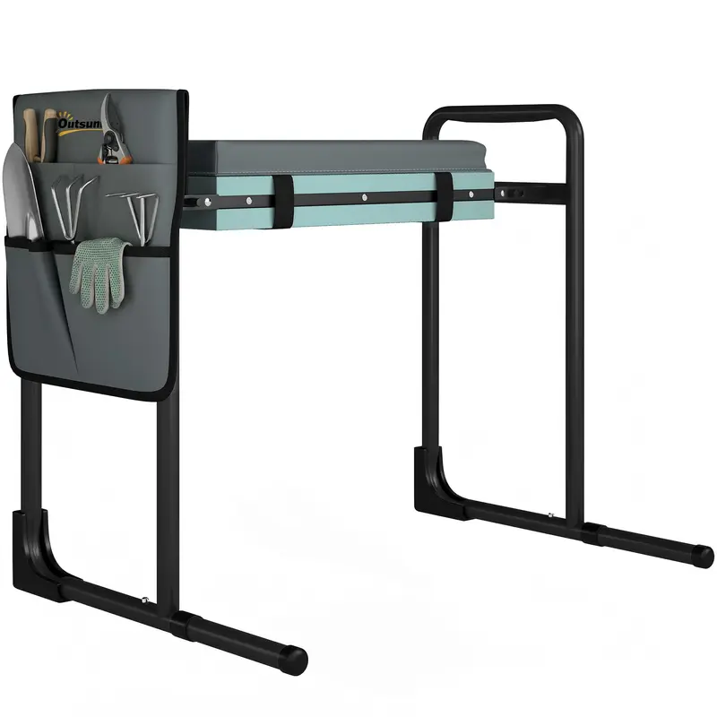 Folding Garden Stool with EVA Foam Kneeler, Portable Garden Seat with Tool Bag, Adjustable Legs, 330 lb Capacity — Dark Gray