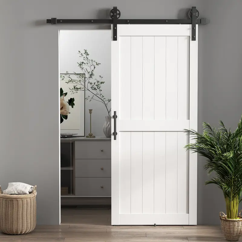 Barn Sliding Door with 91.5x213.4 cm Upgraded Interior Sliding Door with Handle, Roller, and Improved Floor Guide for Bathroom Living Room White