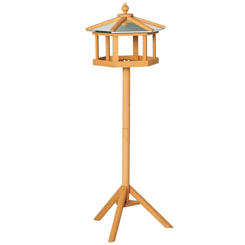 Birdhouse with Stand, Weatherproof Bird Feeder House with Weatherproof Zinc Roof, Wooden Bird Feeder for Wild Birds 40 x 40 x 113 cm Yellow