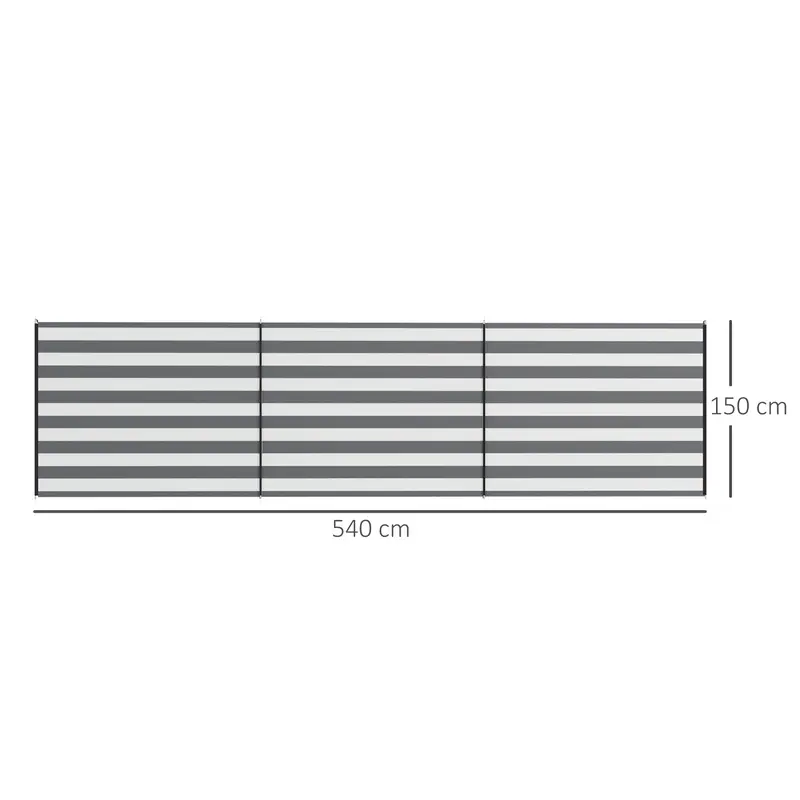 Portable Folding Camping Windbreak with Steel Poles and Carry Bag dim. 540 cm x 150 cm Gray and White