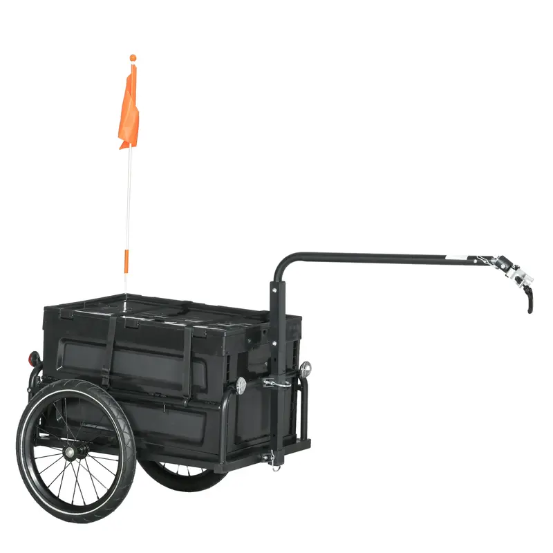 Bike Trailer with Removable and Foldable 65L Storage Box, Safety Reflectors and Tires, Max Load 40KG, Black
