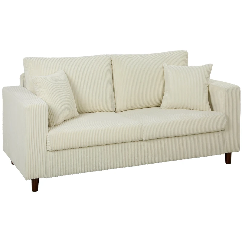 2-Seater Corded Velvet Sofa – 67" Modern Loveseat with Pocket-Spring Cushion & Wide Arms, Rubberwood Legs, Cream