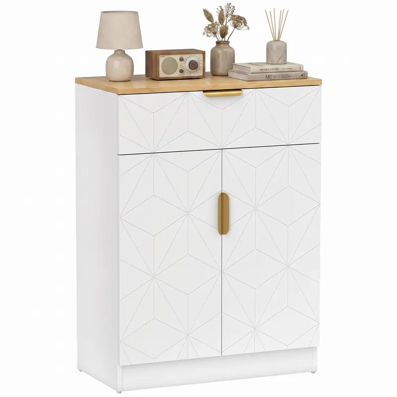 Sideboard — Accent Cabinet with Drawer & Adjustable Shelves, Modern Storage for Living Room, Kitchen, Dining Room, Hallway, White