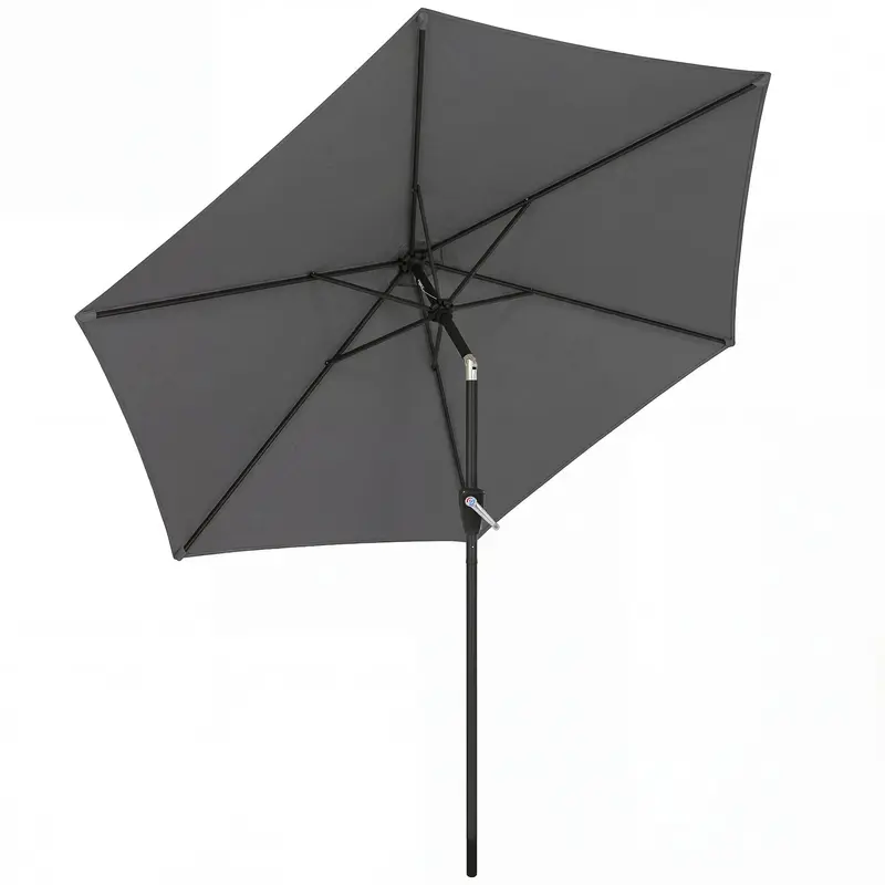 270 cm (8.9 ft) Tilt Patio Umbrella with Crank – UV 50+ Market Parasol, Wind-Resistant Garden/Balcony/Terrace Umbrella, Dark Gray