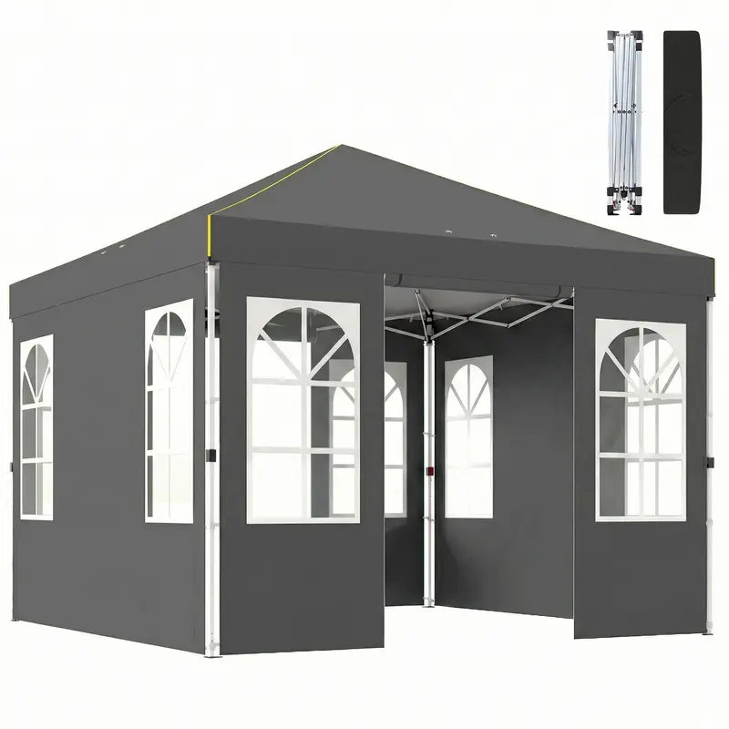 Pop Up Gazebo 3x3m Waterproof Party Tent with Sidewalls Folding Canopy Marquee UV50+ Garden Shelter with Carry Bag Sandbags and Windows