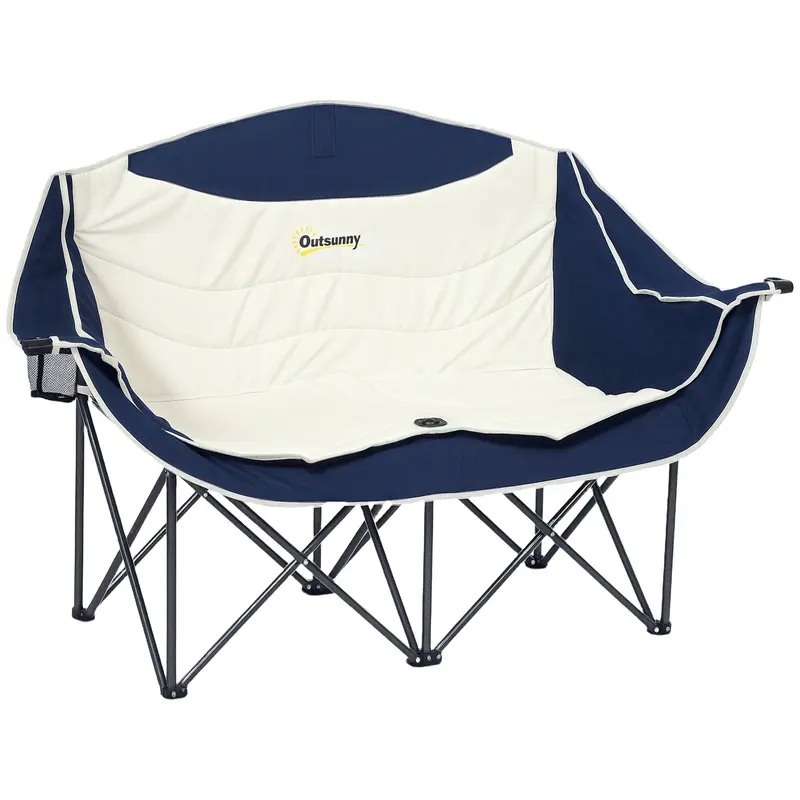 Chaise de camping pliable 2 places Outsunny avec porte-gobelets et housse — Rembourrée, supporte jusqu'à 250 kg