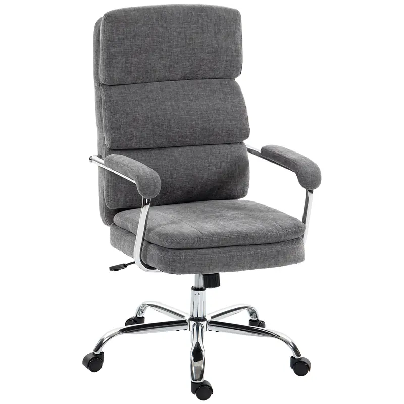 Ergonomic Chenille Office Chair with Padded Armrests, Adjustable Height & Tilt, 360° Swivel, Gray