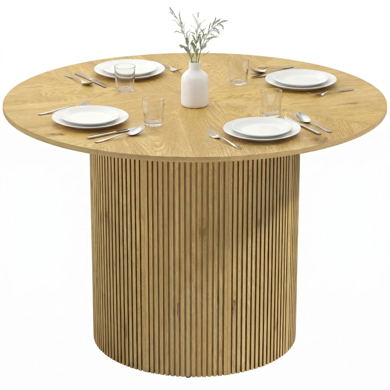 Round Oak Dining Table, Fluted Pedestal — Seats 4–6, 43.3" x 29.5" (110 x 75 cm), 220 lb Capacity