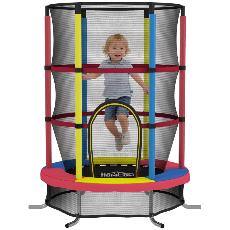 Kids Trampoline, 63" (160 cm) Mini Trampoline for Ages 3–6 with 360° Safety Net, L‑Shaped Legs, 99 lb Capacity, Indoor/Outdoor, Multicolor
