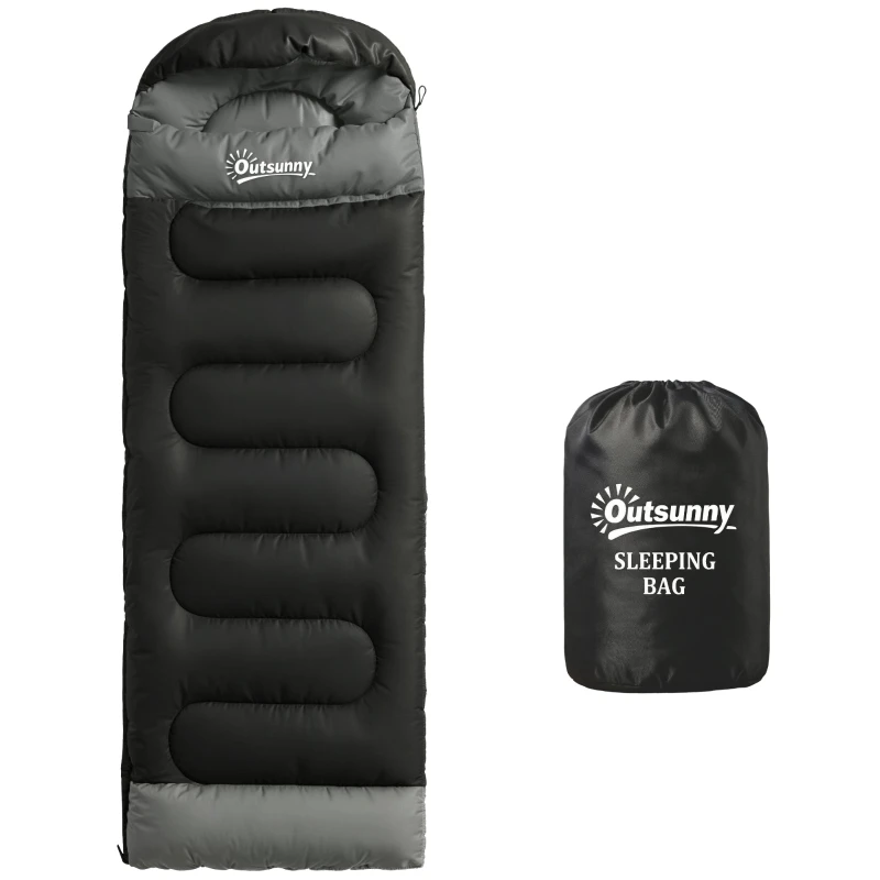 Lightweight 3-Season Adult Rectangular Sleeping Bag — Compact, Water-Resistant, Black