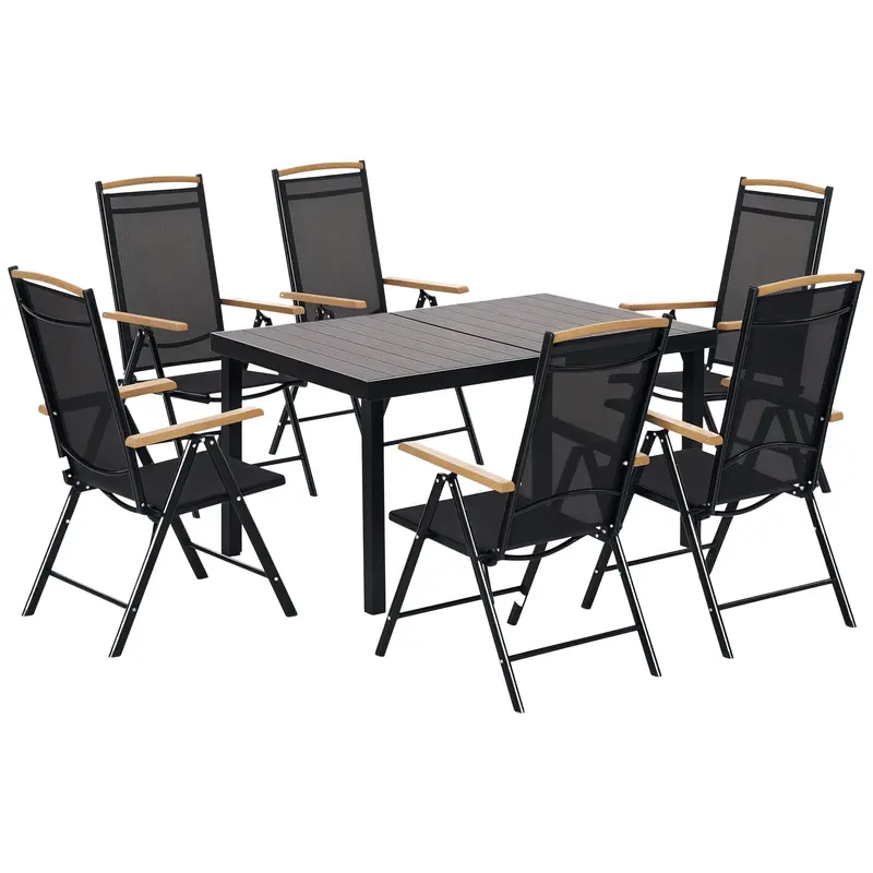 Outsunny Klappbarer Essgruppe 7-teilig Balkon Set Balkonmöbel 1 Tisch + 6 Stühle Gartenmöbel Set Essmöbel