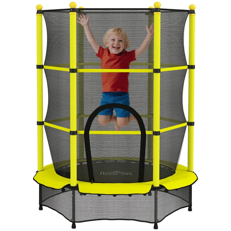 Kids' Trampoline 55" (140 cm) — Safety Net & Steel Frame, Up to 110 lb (50 kg), Indoor/Outdoor, Yellow