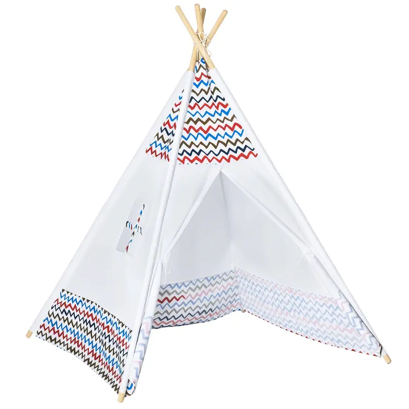 Children's Teepee Tent for +3 Years Old Portable Wooden Kids Tipi with Window for Indoor and Outdoor Use 120x120x155 cm White