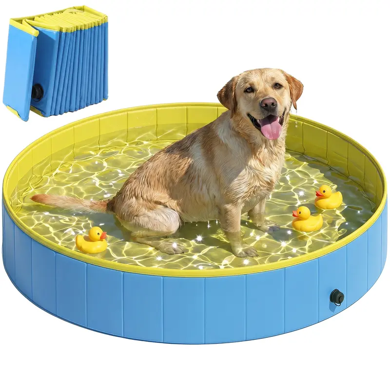1Folding Dog Pool for Large & Extra-Large Dogs, 160 x 30 cm (63" x 11.8"), Non-Slip, Durable Plastic, Blue — Indoor & Outdoor