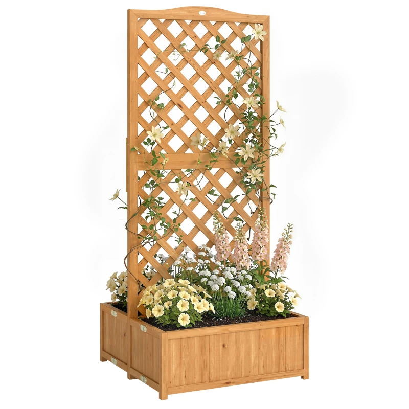 Wooden Planter with Trellis — Large Outdoor Raised Bed with 2 Foldable Planters, Slatted Base for Patio & Terrace, 29 x 27.6 x 66.9 in, Natural