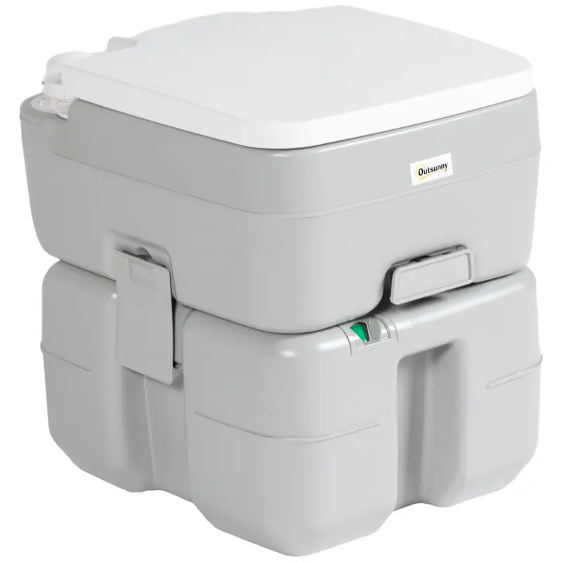 Toilette Portable Outsunny 20L avec Indicateur de Niveau d'Eau Charge 150 kg pour Camping Voyage Personnes Agées Caravane Bateau 33x40x43 cm Gris