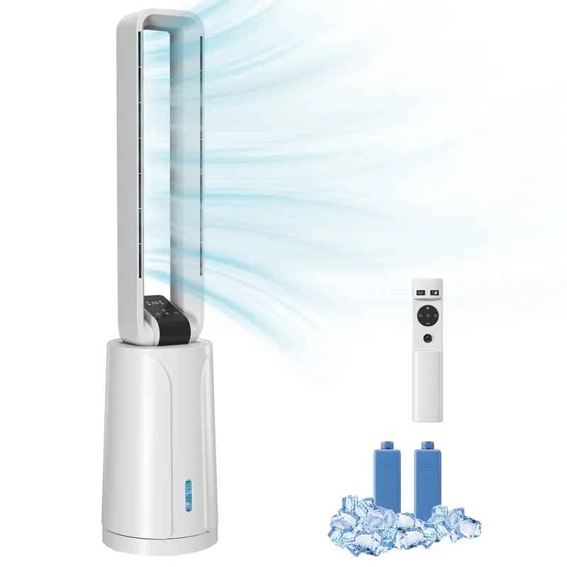 3-in-1 Portable Evaporative Air Cooler — Humidifier & Fan, 2 Ice Packs, 1.7 L Tank, 15-Hour Timer, 70° Oscillation, Remote, White