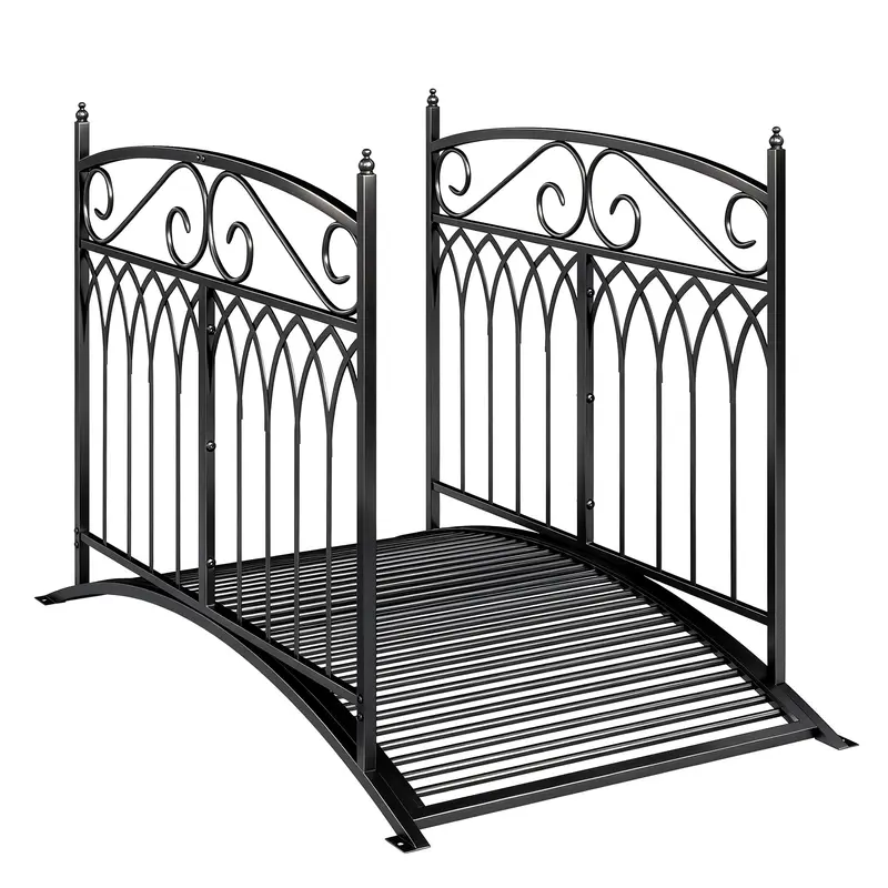 Metal Garden Bridge, 53.3 in (135.5 cm) — Antique-Style, Rust-Resistant Pond Bridge with Safety Rails