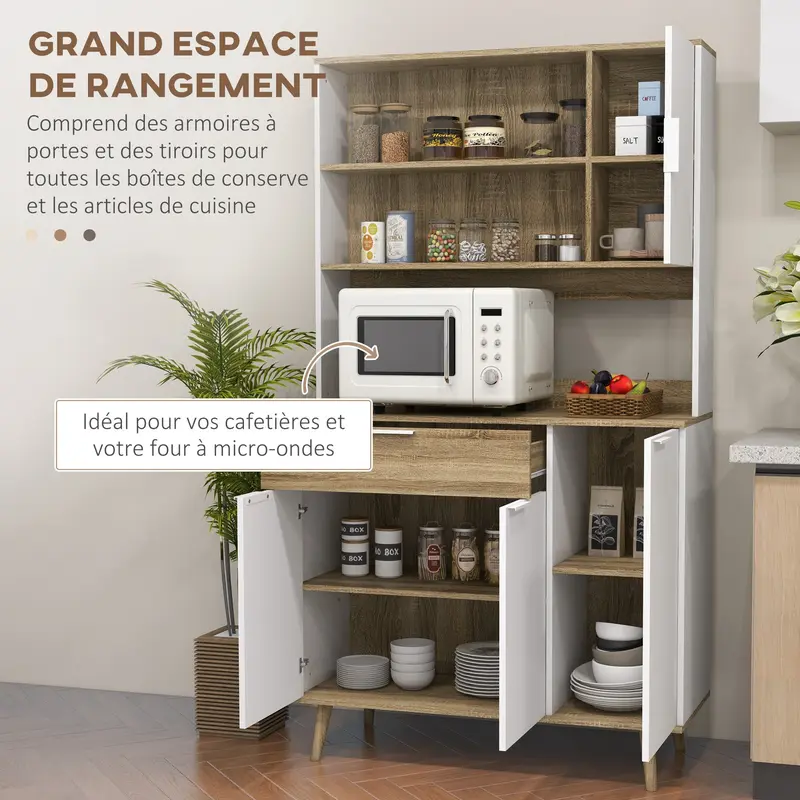 HOMCOM Küchenschrank, Küchenbuffet, 4 Türen mit verstellbaren Regalen, 1 Schublade, skandinavisches Design, 98 x 39 x