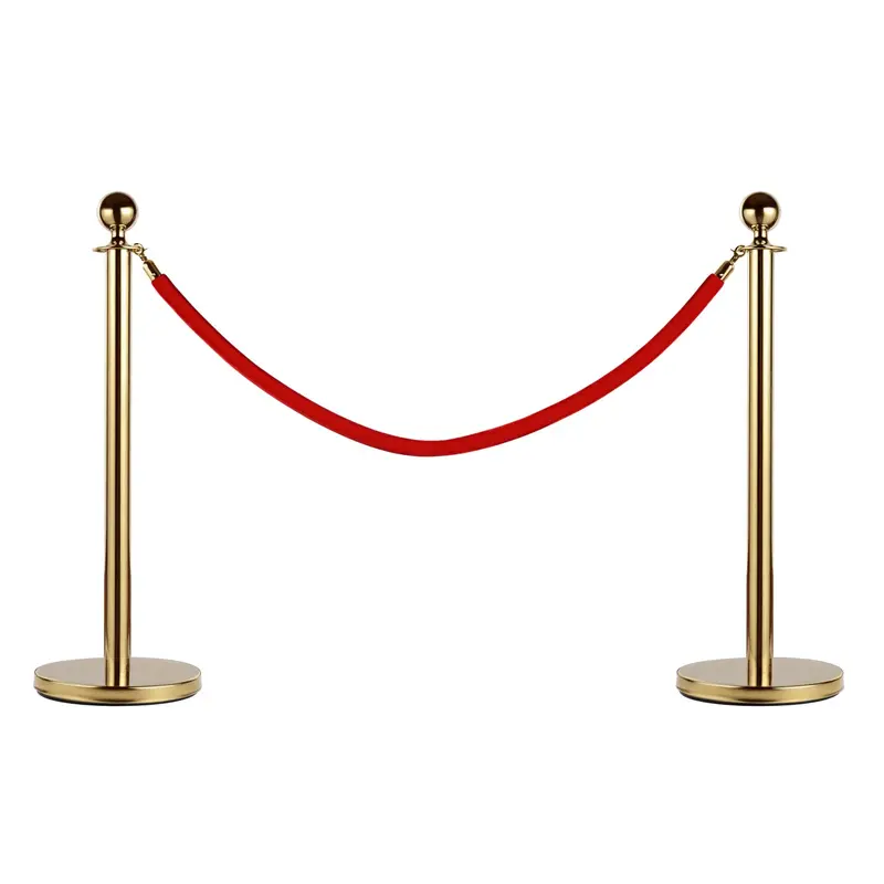 Queue Barrier Posts with Red Flannel Ropes Stainless Steel Ф32 x 95CM Gold