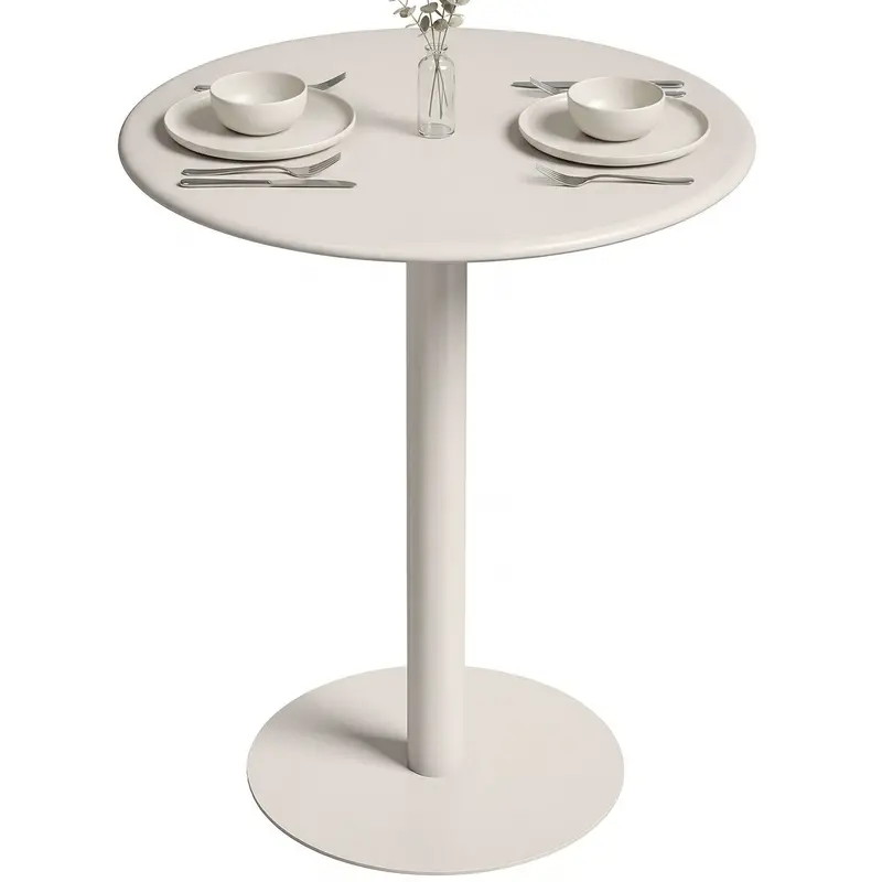 24 in Round Dining Table for 2 – Small Modern Kitchen, Dining & Bistro Table, Beige Steel