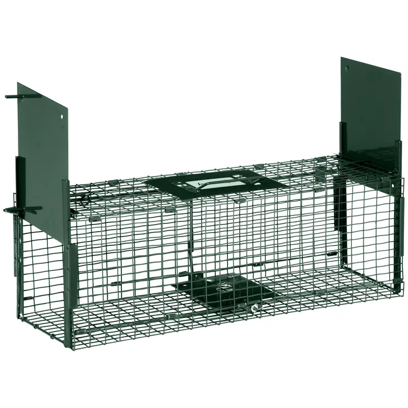 Piège à Animaux Vivants Outsunny 60x18x20 cm - Cage pour Chats avec 2 Portes et Cadre en Acier pour Lapins, Écureuils, Furets - Vert