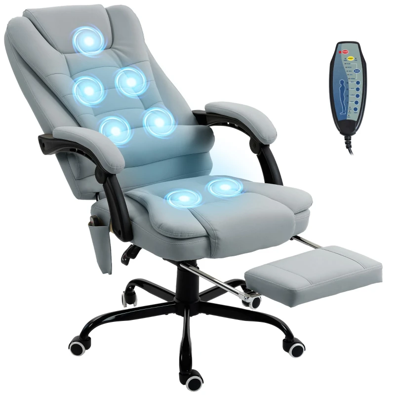 Executive Massage Office Chair — Ergonomic, Height-Adjustable Recliner with Wired Remote, Retractable Footrest, 360° Swivel (Gray)