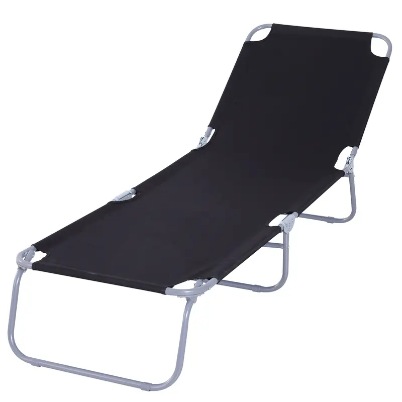 Garden Sun Lounger with 5-Position Adjustable Backrest, Foldable Metal Frame and Oxford Fabric, 187x55x24cm, Black