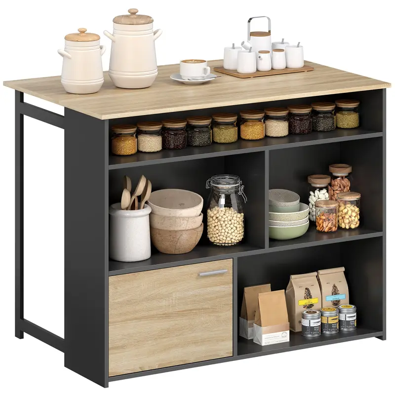 Extendable Bar Table with Drop-Leaf — High Kitchen Table with 1 Cabinet & 4 Open Compartments, Modern Two-Tone Design for Small Spaces, 45.7 x 31.3 x 35.6 in, Black