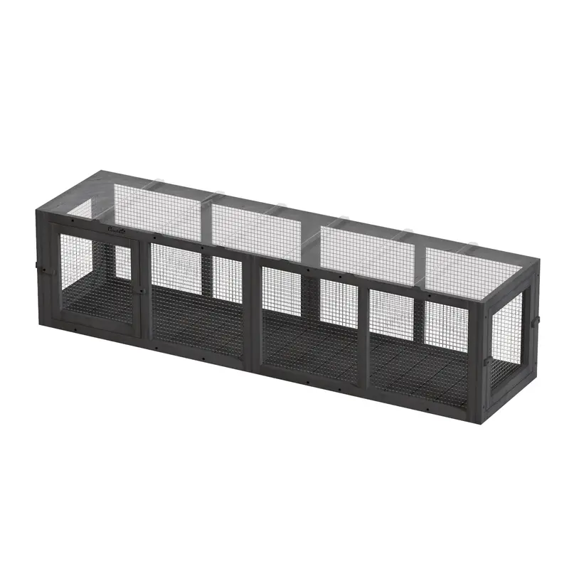 Wooden Cat Tunnel with 3 Doors — Extendable, Weather-Resistant Play Tunnel for Cats up to 22 lb (59.6 x 15.2 in), Gray