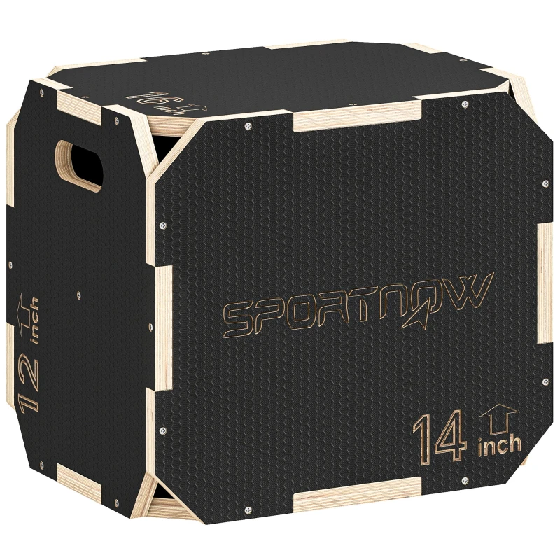 SPORTNOW 3-in-1 Wooden Plyo Box – Adjustable Platform 41/36/31 cm (16.1/14.2/12.2 in), Ergonomic Handles, Rounded Edges – Jump & Strength Training for Home, Gym & Outdoor