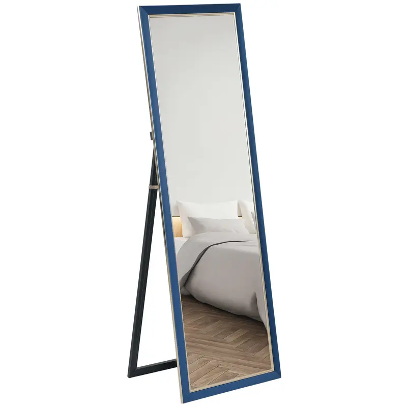 Full-Length Mirror 150x50 cm Freestanding or Wall-Mounted Mirror with Velvet Frame and Stand for Living Room Bedroom Blue