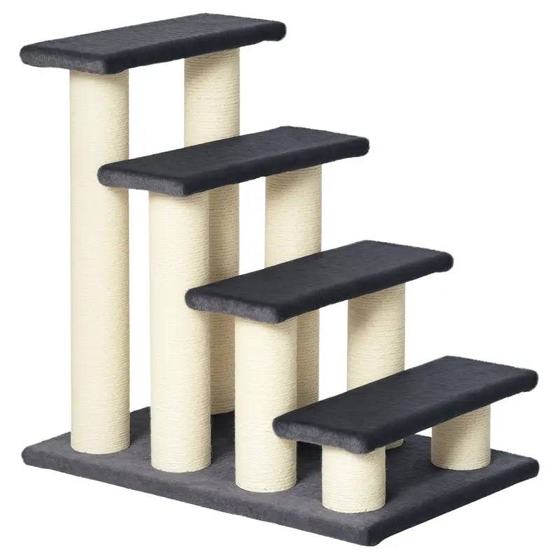 Escaliers pour Chiens PawHut 4 Marches 59 cm de Haut Escaliers pour Animaux de Compagnie pour Chats et Chiens Rampe pour Chiens Escaliers pour Chats Aide à l'Accès au Lit, Canapé, Fauteuil Gris