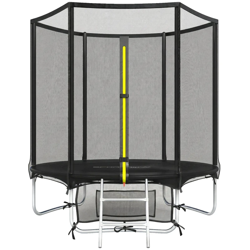 SPORTNOW 72-in Kids Outdoor Trampoline, Ages 6+ with Safety Net, 2-Step Ladder, Spring Pad, Storage Bag, 176 lb Capacity, Black