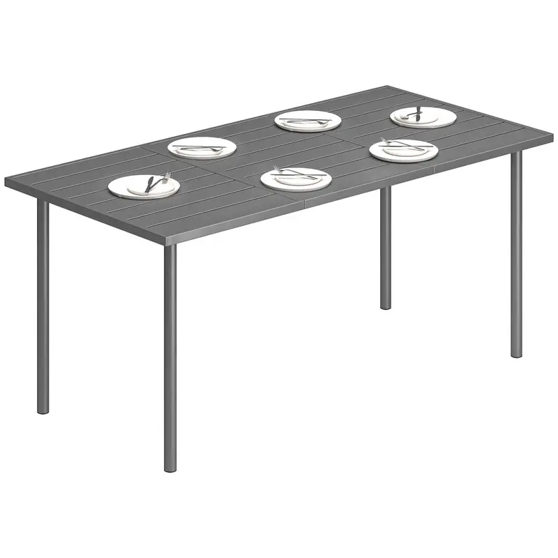 Table de jardin Outsunny 165 × 80 × 74 cm pour 6 personnes — Plateau à lattes en métal, structure en acier, résistante aux intempéries (gris foncé)