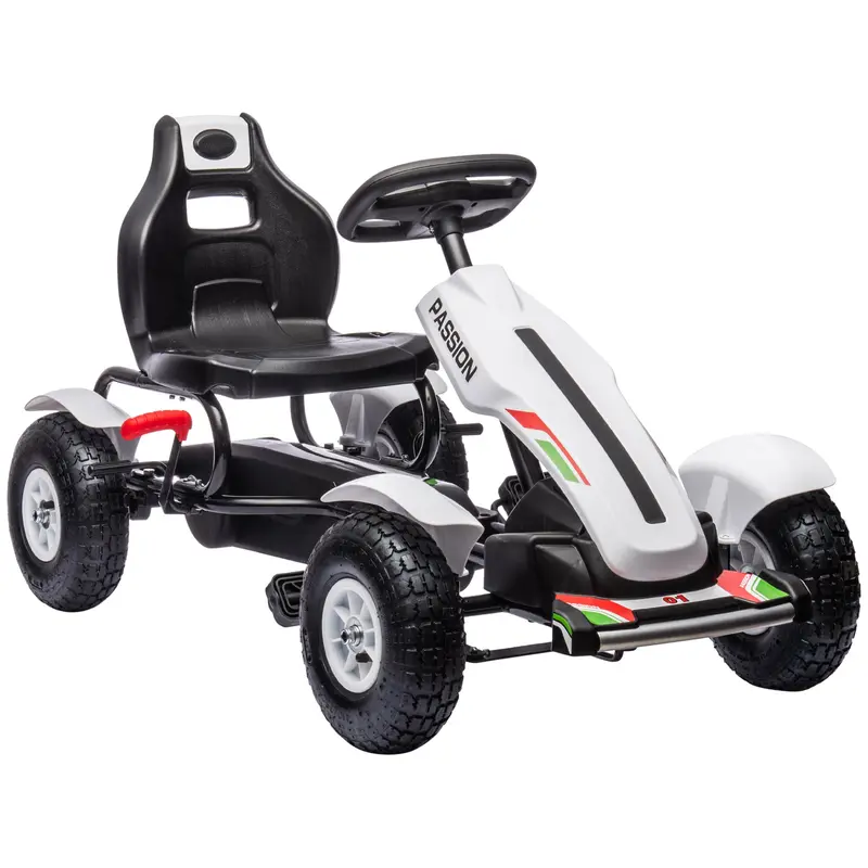 Pedal Go-Kart for Kids 5+ Years Old Children's Pedal Car with Adjustable Seat Rubber Tires Hand Brake for Boys and Girls Load 50 kg 121x58x61 cm White