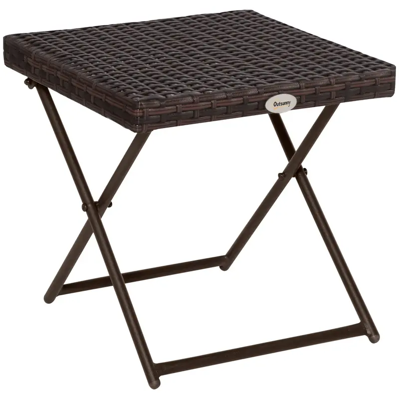 Table d'appoint Outsunny en Poly Rattan - Table de Café Pliable - Table de Balcon de Jardin 40x40x40cm Marron
