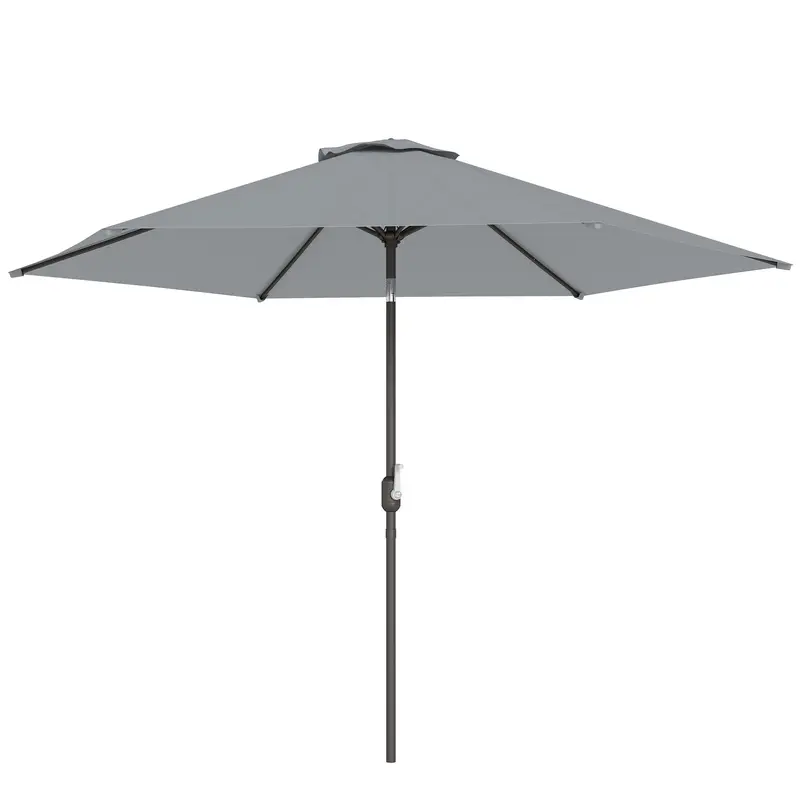 9.7 ft (295 cm) Tilting Patio Umbrella with Crank and Cover — Wind-Resistant, Vented Market Umbrella for Garden, Balcony, Terrace, Gray